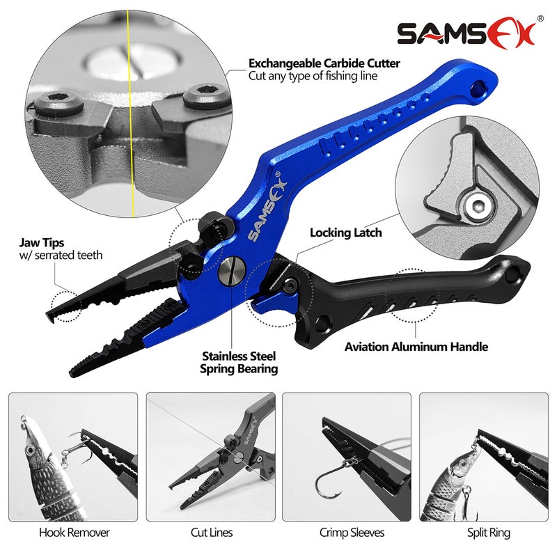 SAMSFX Aluminum Fishing Pliers Hook Remover Braid Line Cutter with Coiled Lanyard, Fly Fishing Knot Tying Tool & Retractors - Image 3